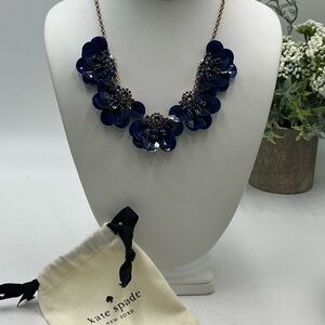 Kate Spade New York Blue Snowy Nights Sequined Flower AB Statement Rose Necklace
